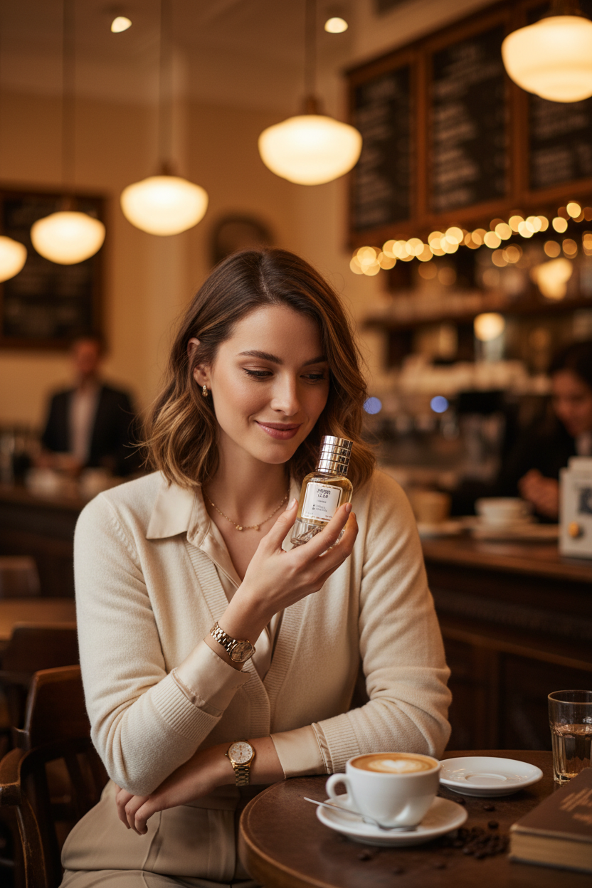 Model with Amber Cafe Perfume